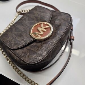 Michael Kors Brown Crossbody Bag Fulton Brown  Logo Mini Handbag Gold Tone Warm
